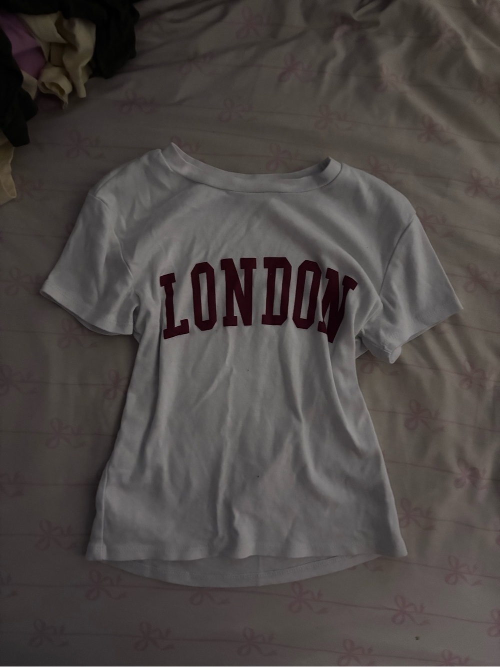 Brandy Melville White Tee with Burgundy 'LONDON' Graphic